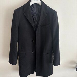 $600 Club Monaco Black Wool Overcoat/ Top Coat Surgeon’s Cuffs- 36 / Small